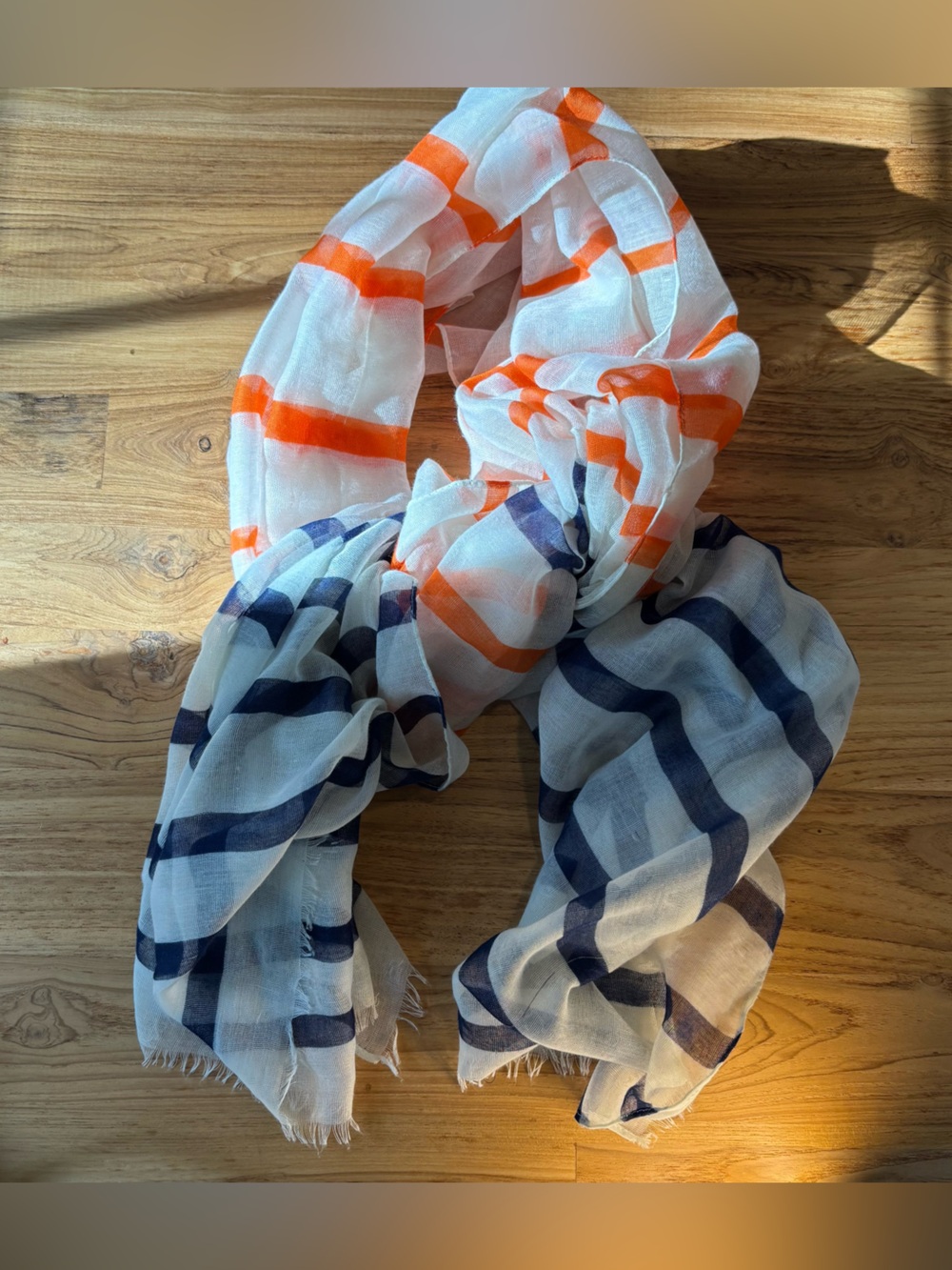 Striped Lightweight Cotton Scarf in Navy and Orange - Women's Wrap